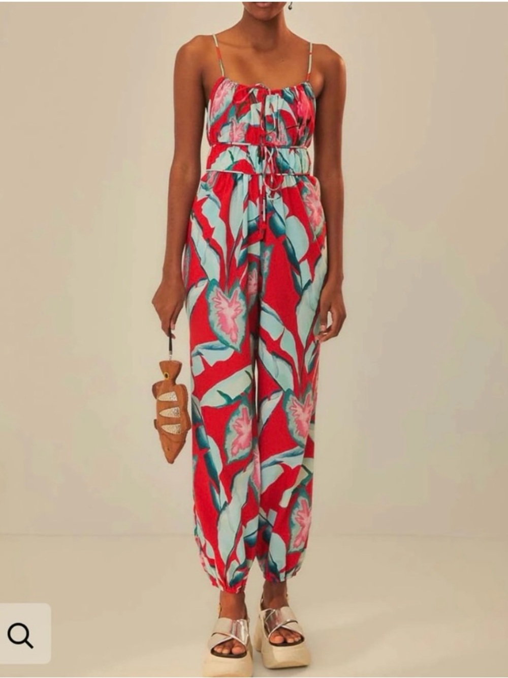FARM Rio Red Summer Foliage Organic Cotton Jumpsuit - NWT